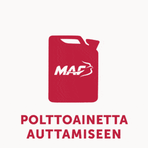 Punainen polttoainekanisteri, jossa MAF:n logo